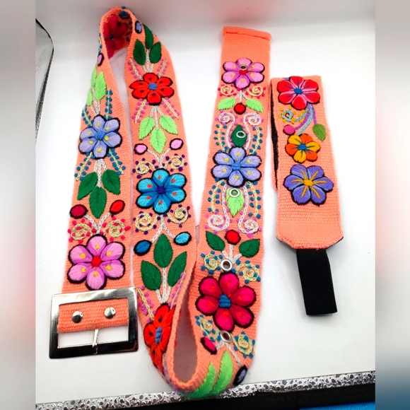 Belt set with flower embroidered headband. multicolored - Picture 3 of 11